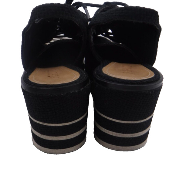 Schutz Women's Chunky Platform Shoes Black White Lace Top Sling Back Sz 7.5B Y2K - Picture 4 of 6
